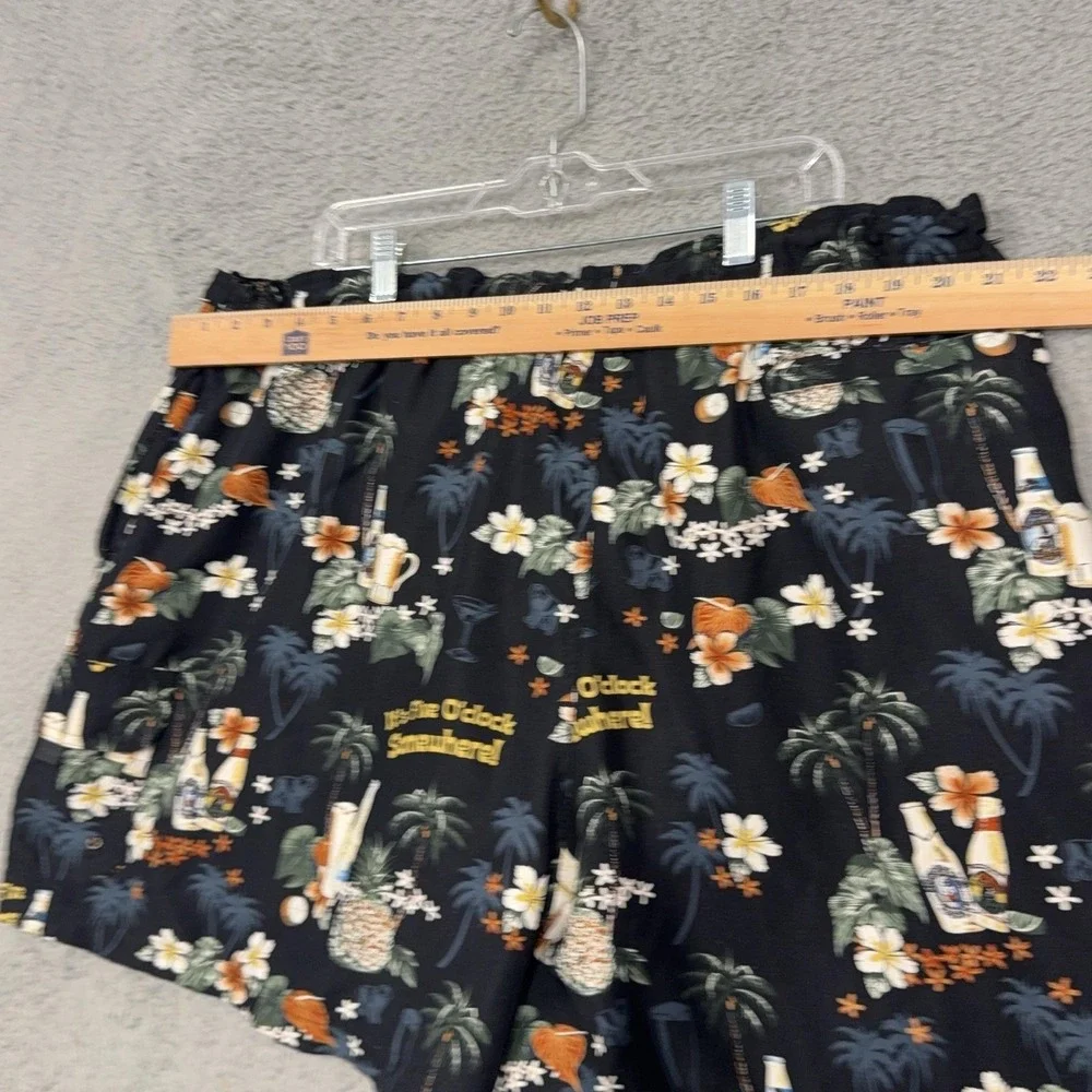 Big Dogs Swim Trunks Mens 2XL Black Hawaiian Beer Print Elastic Waist Mesh Lined
